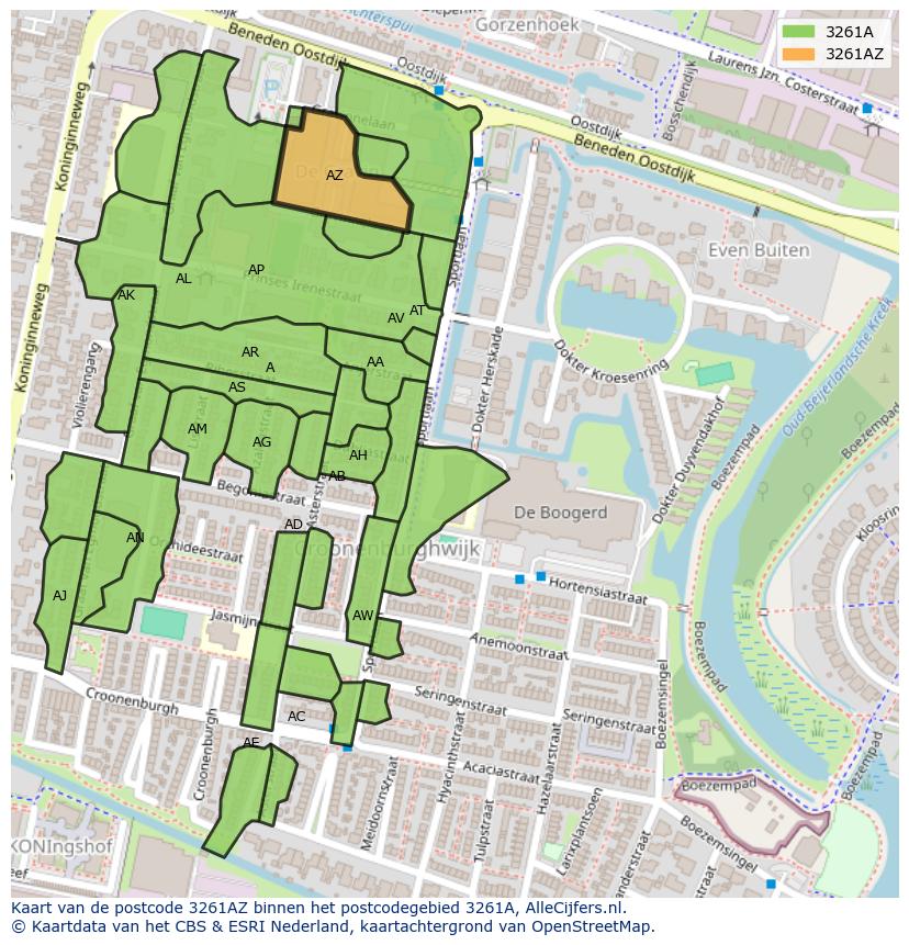 Afbeelding van het postcodegebied 3261 AZ op de kaart.