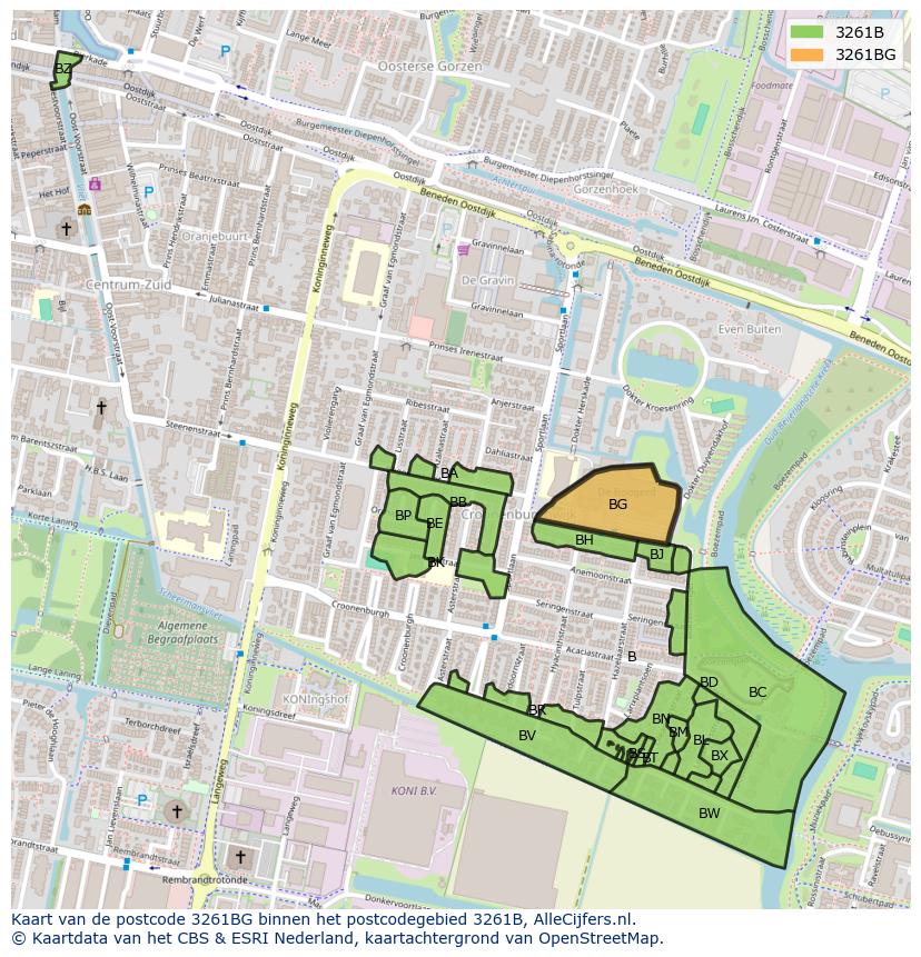 Afbeelding van het postcodegebied 3261 BG op de kaart.