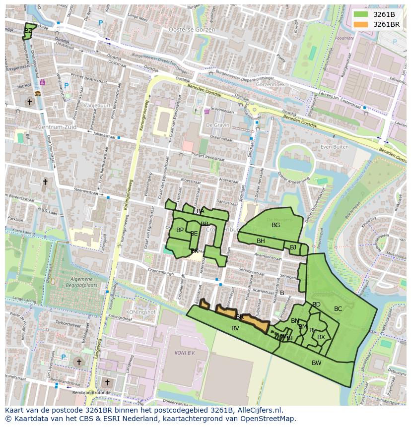 Afbeelding van het postcodegebied 3261 BR op de kaart.