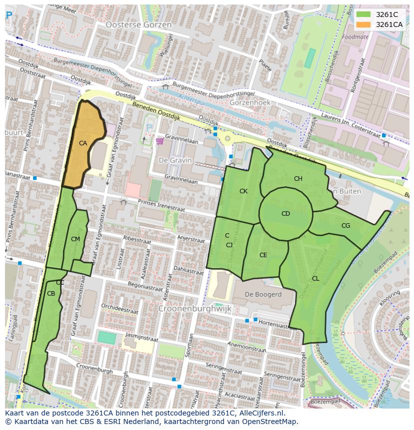 Afbeelding van het postcodegebied 3261 CA op de kaart.
