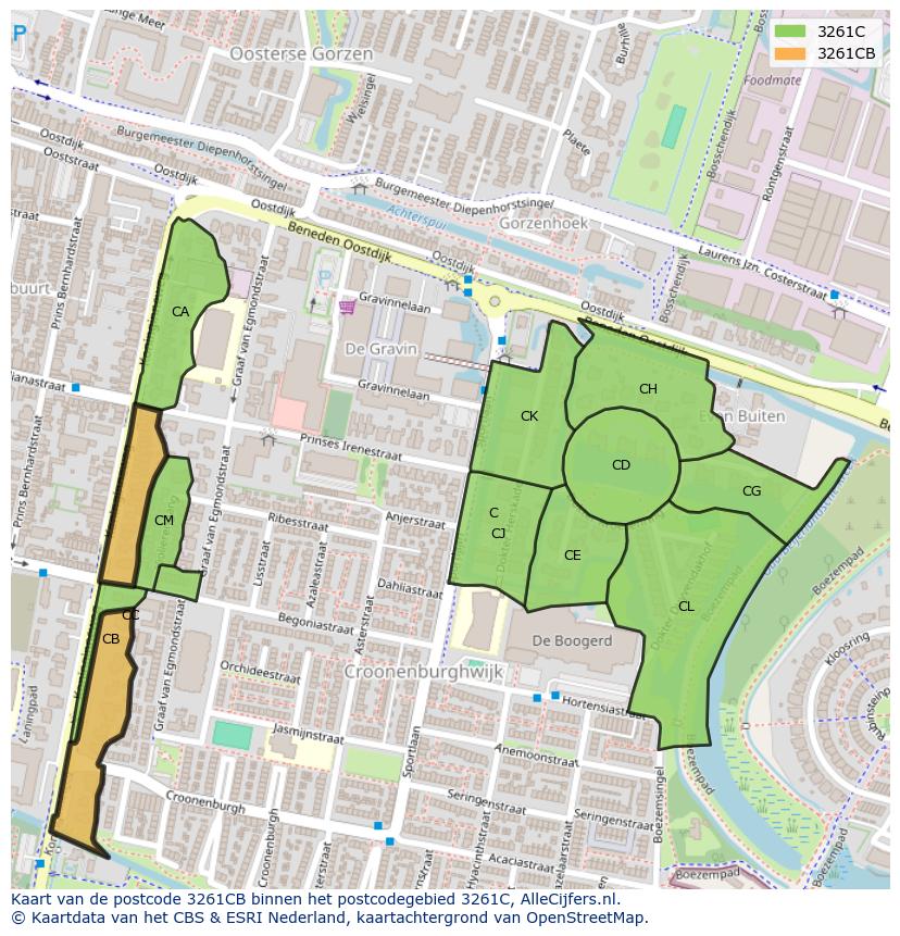 Afbeelding van het postcodegebied 3261 CB op de kaart.