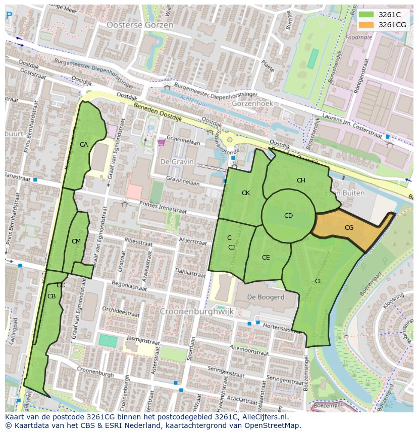 Afbeelding van het postcodegebied 3261 CG op de kaart.