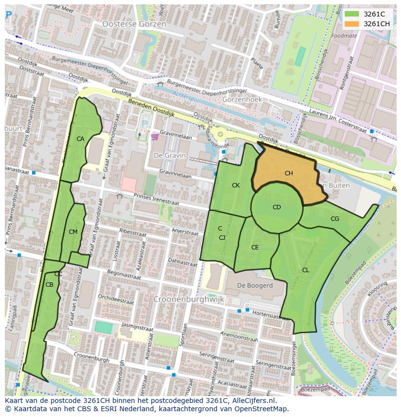 Afbeelding van het postcodegebied 3261 CH op de kaart.