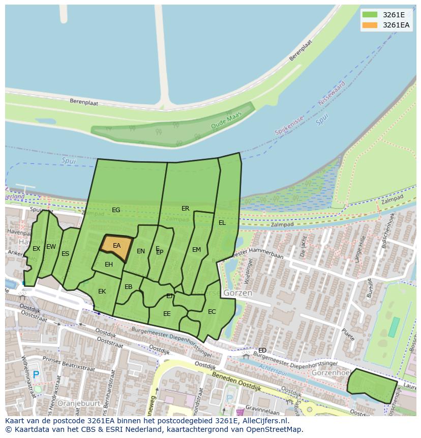 Afbeelding van het postcodegebied 3261 EA op de kaart.