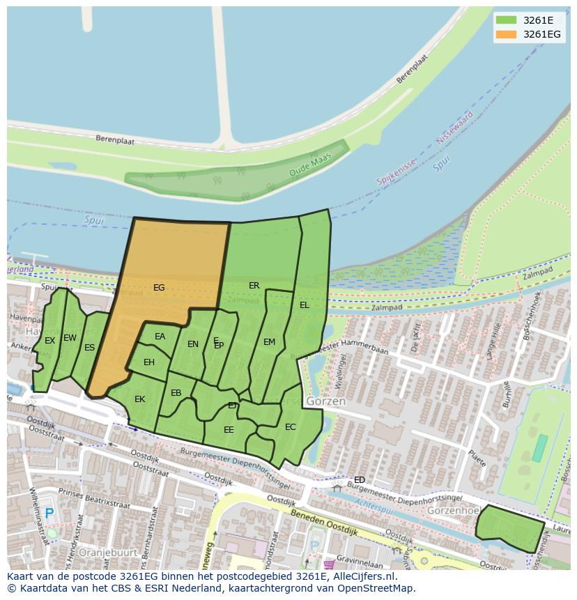 Afbeelding van het postcodegebied 3261 EG op de kaart.