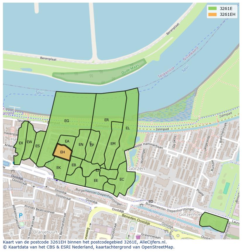 Afbeelding van het postcodegebied 3261 EH op de kaart.