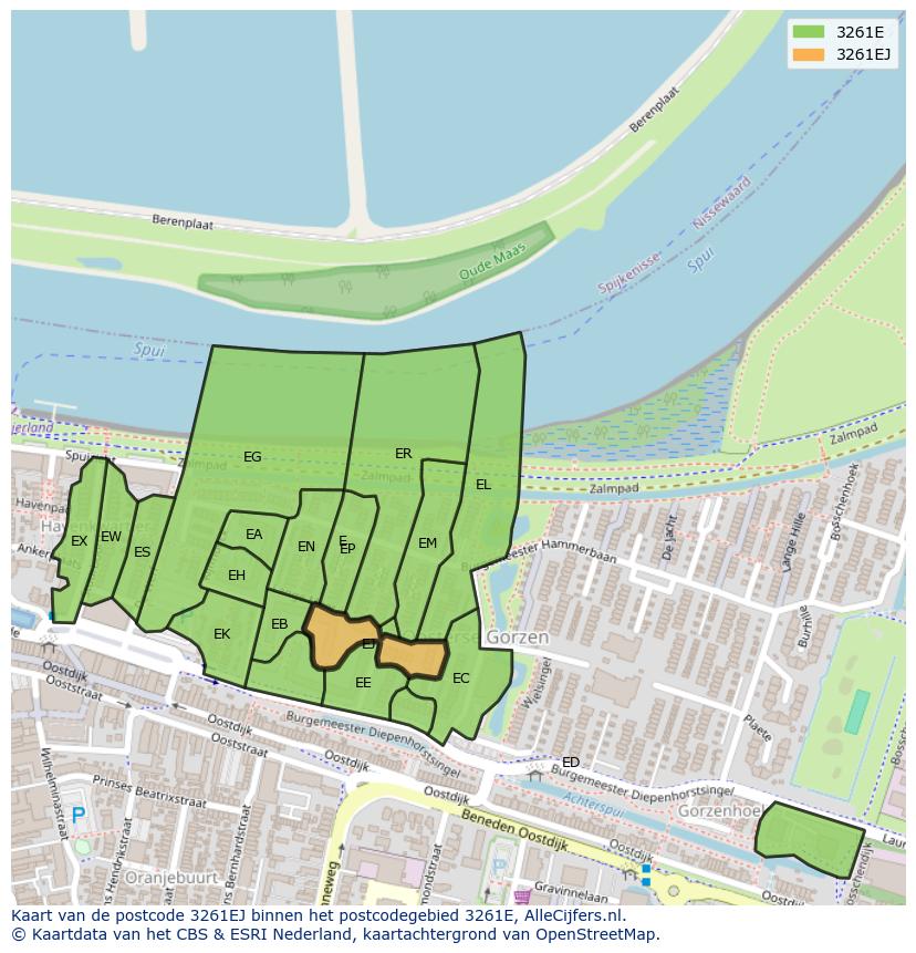 Afbeelding van het postcodegebied 3261 EJ op de kaart.