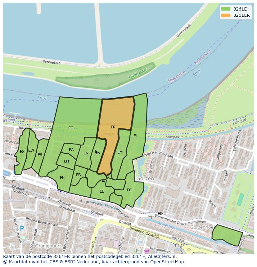 Afbeelding van het postcodegebied 3261 ER op de kaart.