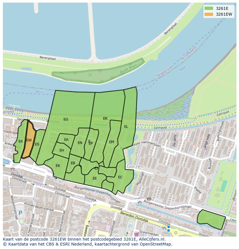 Afbeelding van het postcodegebied 3261 EW op de kaart.