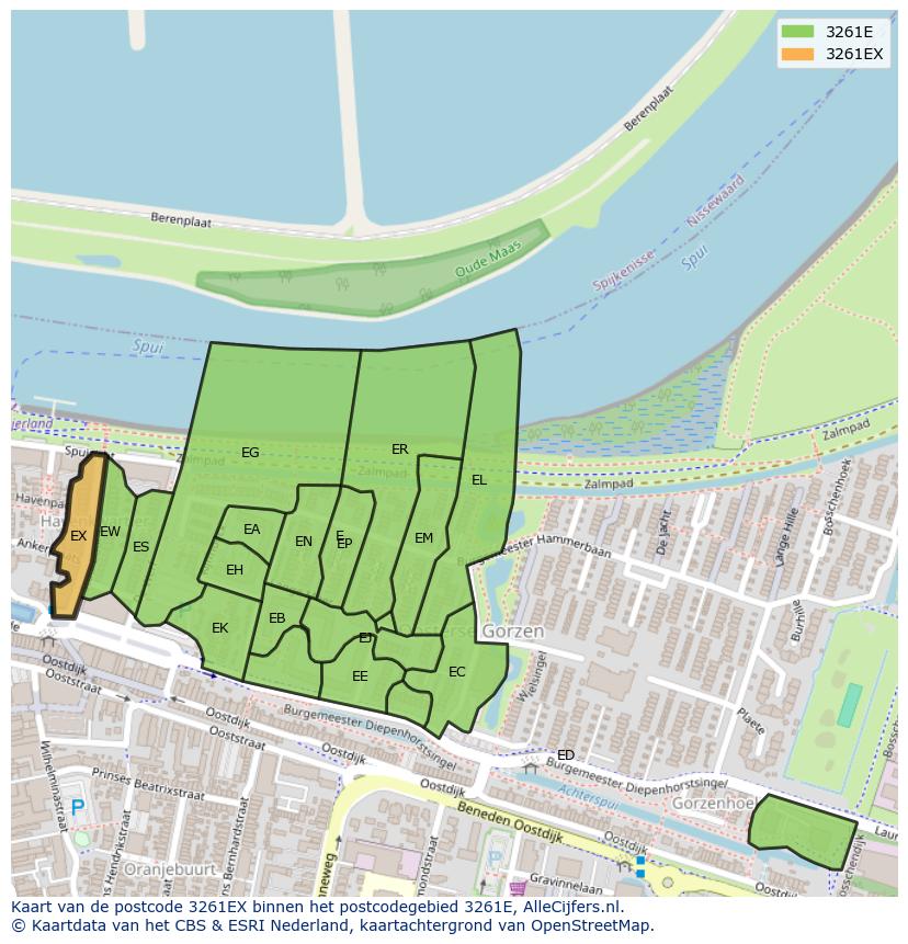 Afbeelding van het postcodegebied 3261 EX op de kaart.