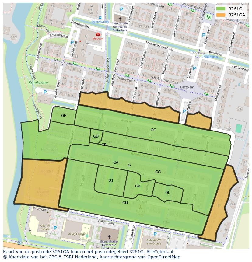Afbeelding van het postcodegebied 3261 GA op de kaart.