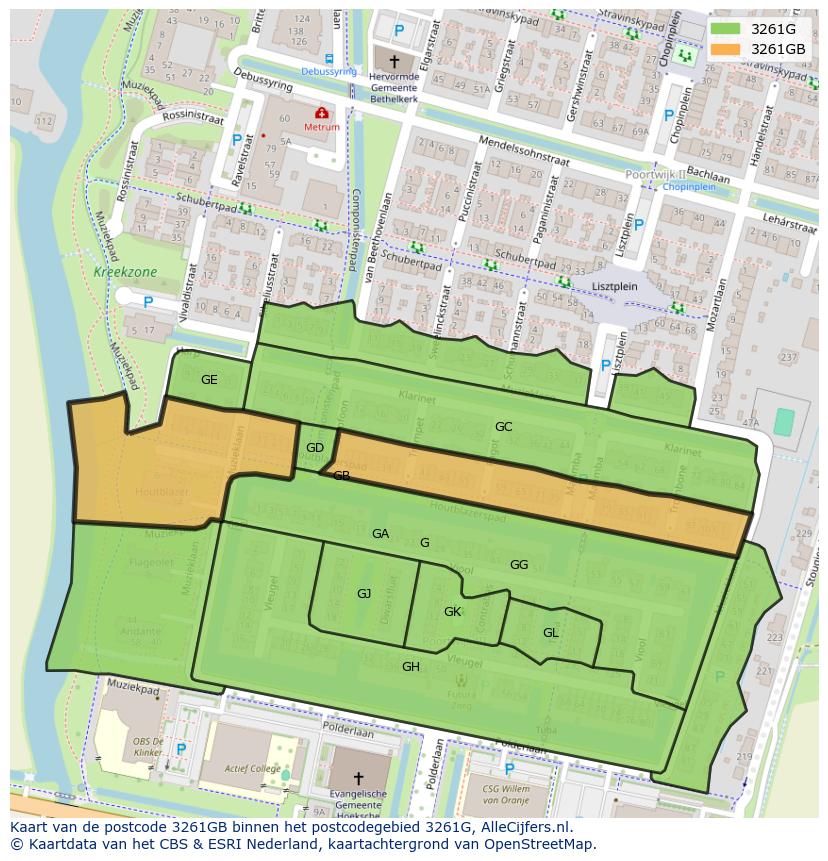 Afbeelding van het postcodegebied 3261 GB op de kaart.