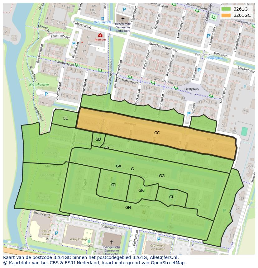 Afbeelding van het postcodegebied 3261 GC op de kaart.