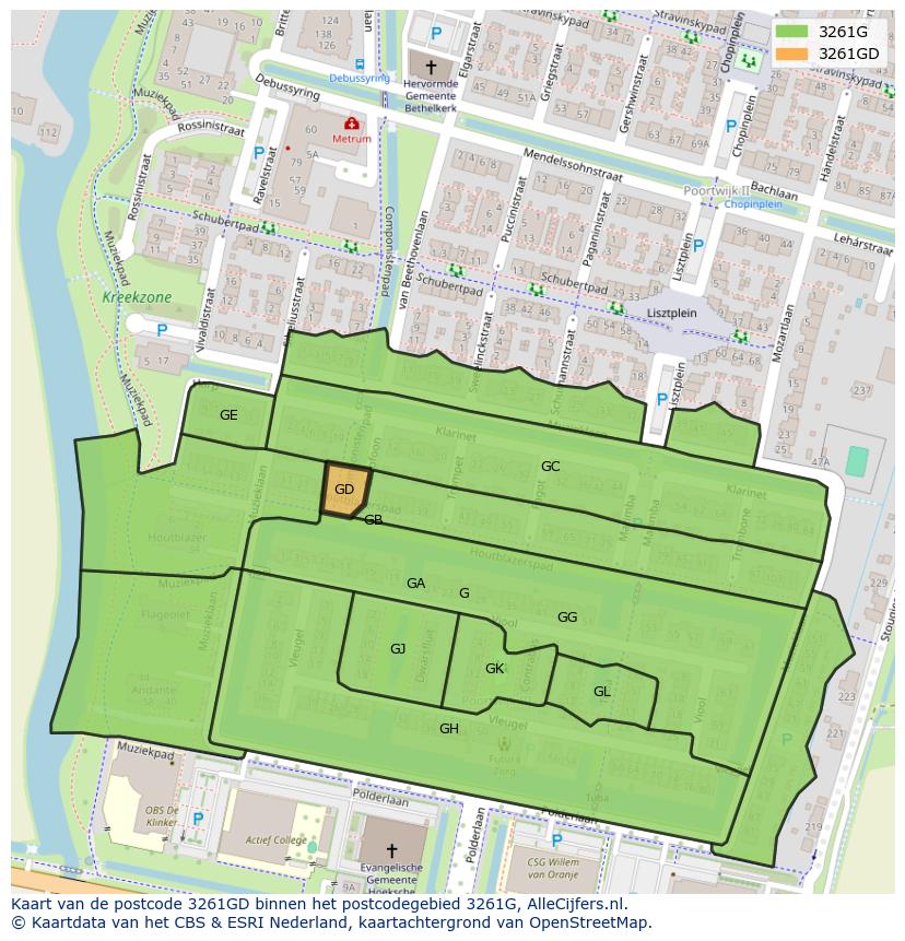 Afbeelding van het postcodegebied 3261 GD op de kaart.