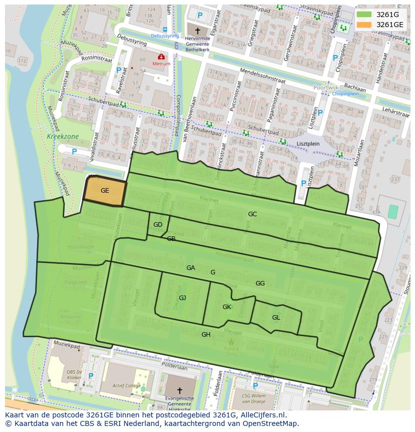 Afbeelding van het postcodegebied 3261 GE op de kaart.