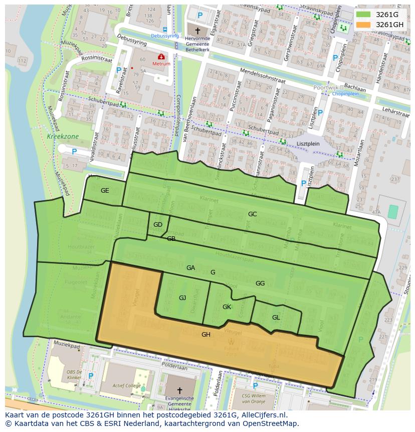 Afbeelding van het postcodegebied 3261 GH op de kaart.