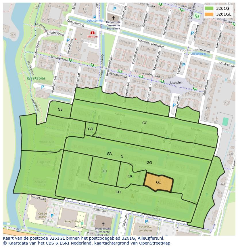 Afbeelding van het postcodegebied 3261 GL op de kaart.