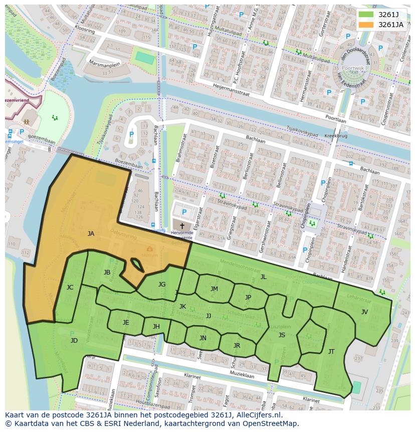 Afbeelding van het postcodegebied 3261 JA op de kaart.