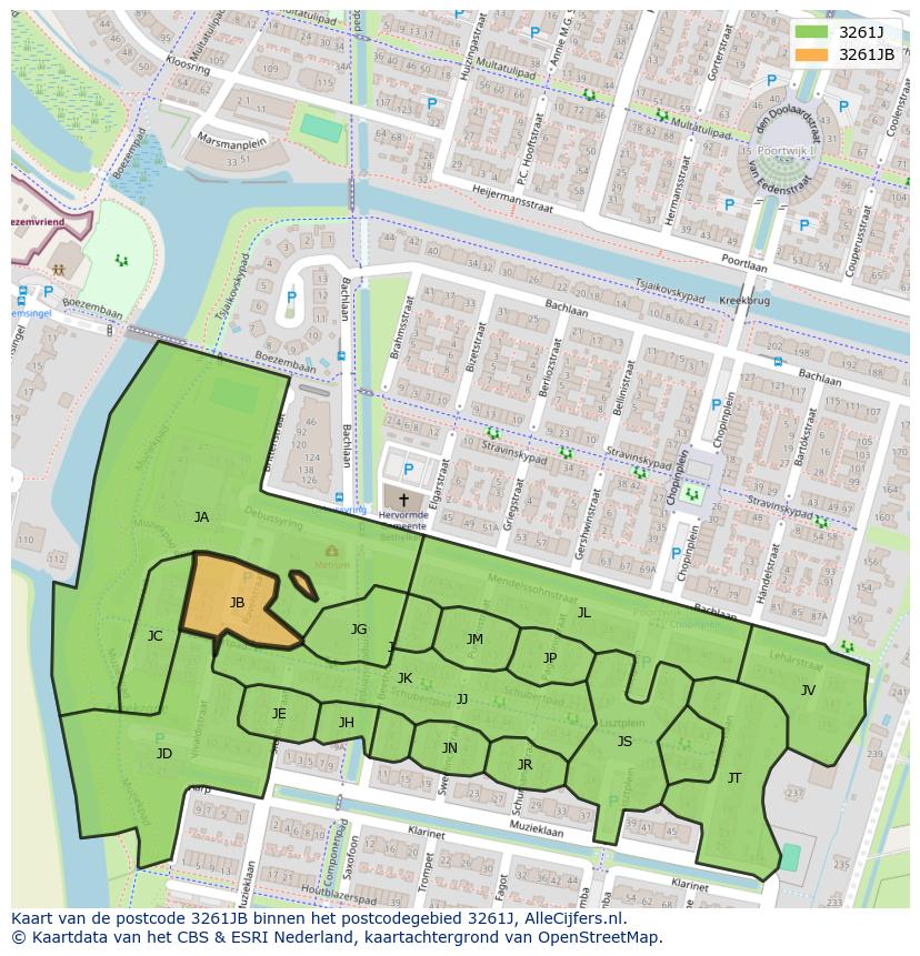 Afbeelding van het postcodegebied 3261 JB op de kaart.