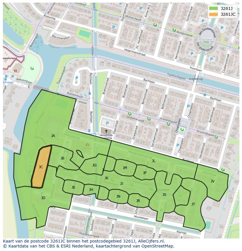 Afbeelding van het postcodegebied 3261 JC op de kaart.