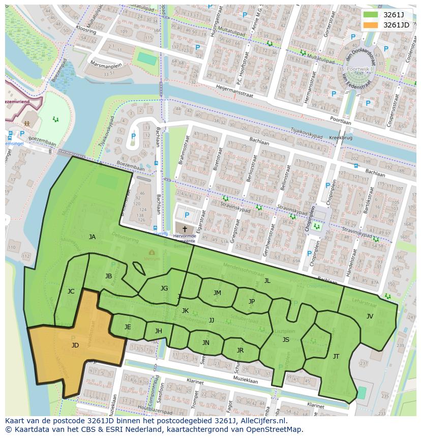Afbeelding van het postcodegebied 3261 JD op de kaart.