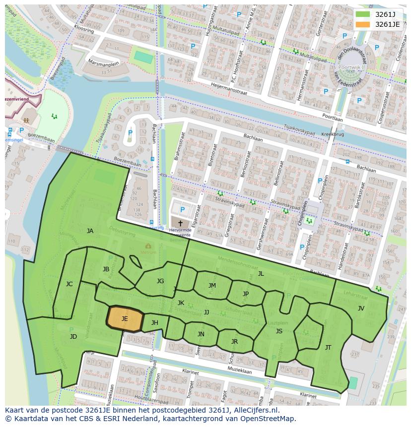 Afbeelding van het postcodegebied 3261 JE op de kaart.