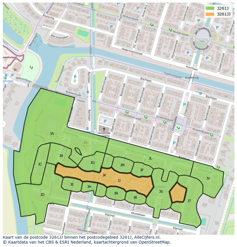 Afbeelding van het postcodegebied 3261 JJ op de kaart.