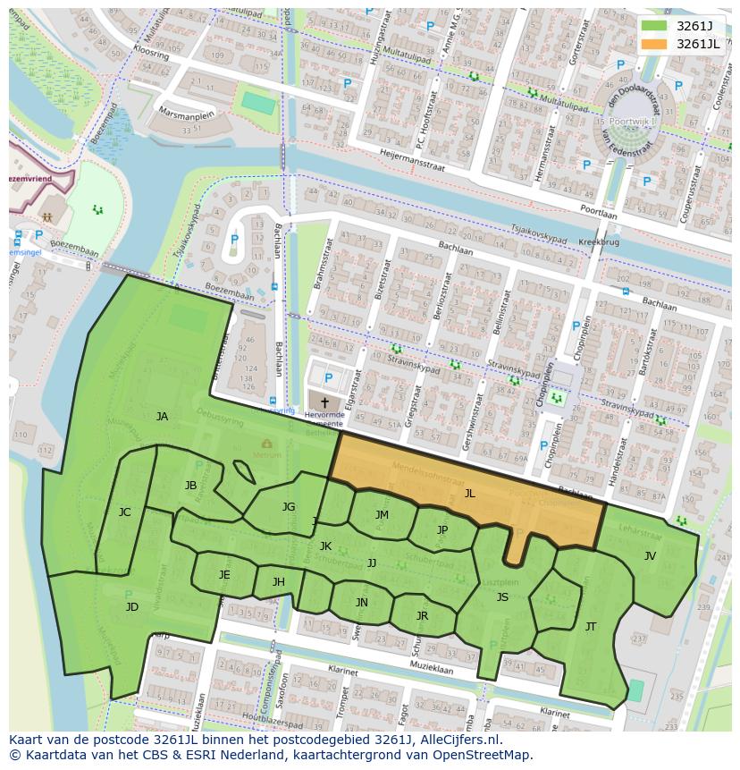 Afbeelding van het postcodegebied 3261 JL op de kaart.