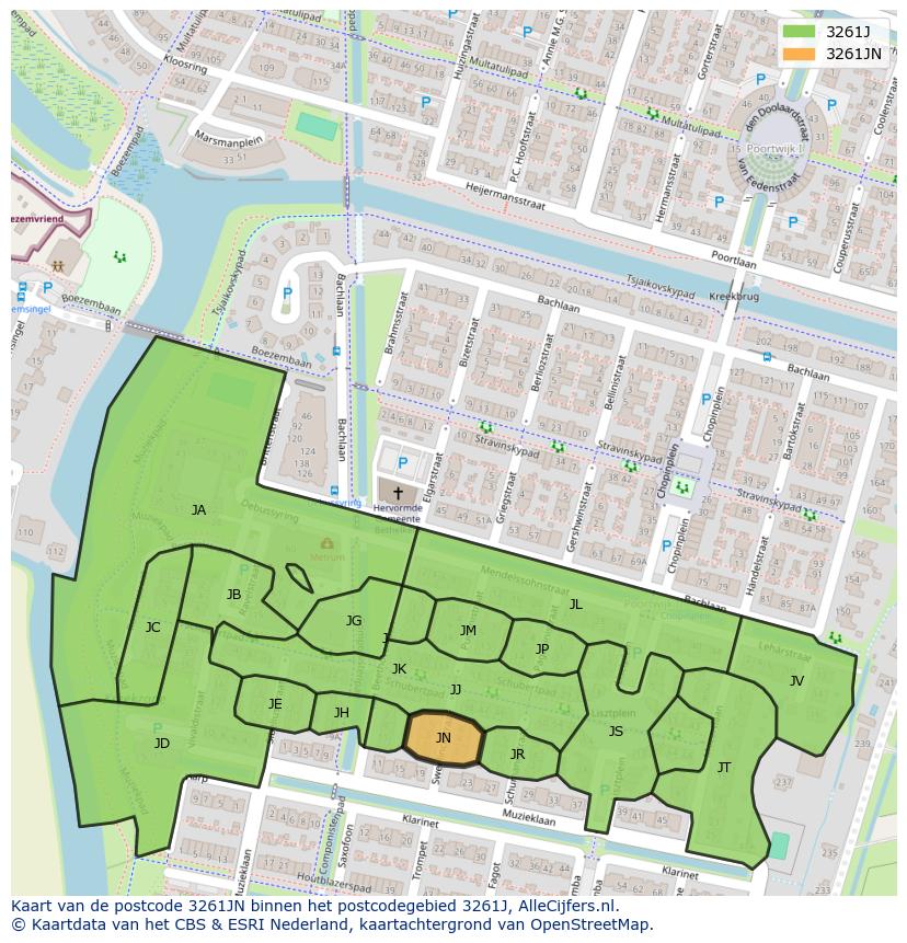 Afbeelding van het postcodegebied 3261 JN op de kaart.