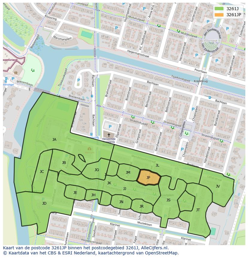 Afbeelding van het postcodegebied 3261 JP op de kaart.
