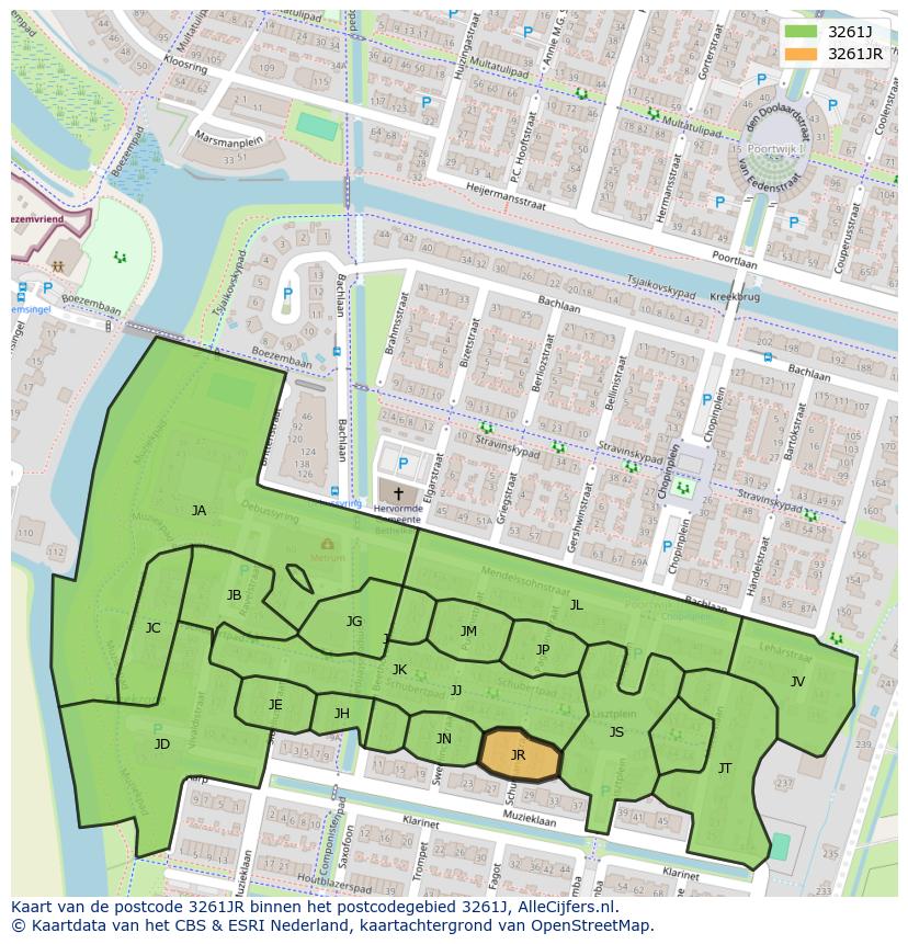 Afbeelding van het postcodegebied 3261 JR op de kaart.