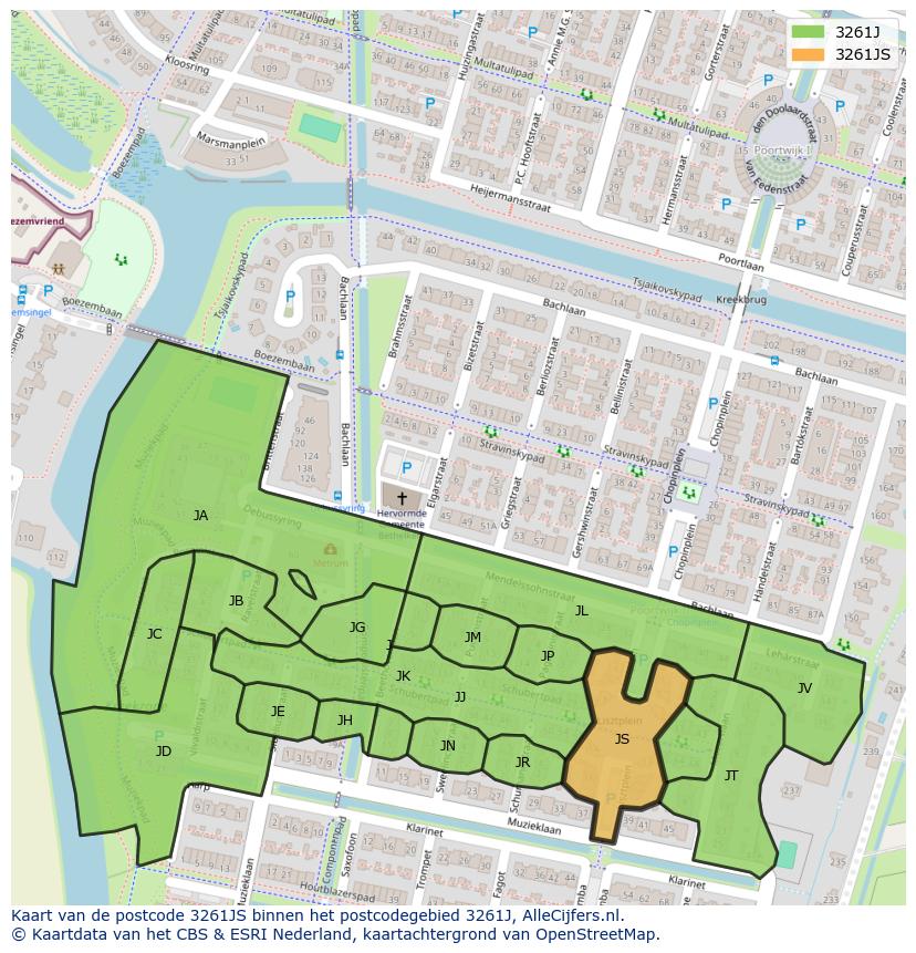 Afbeelding van het postcodegebied 3261 JS op de kaart.