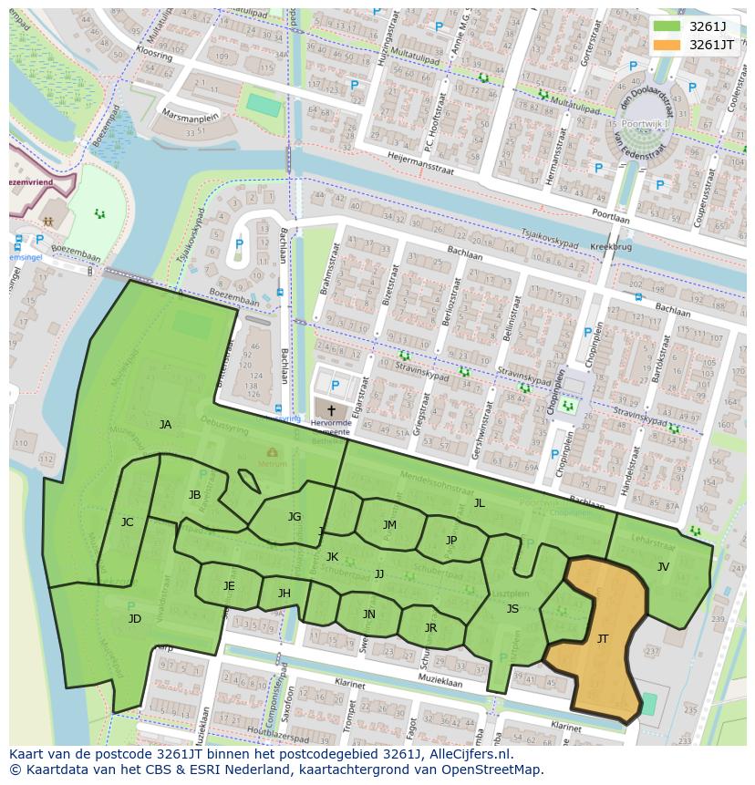 Afbeelding van het postcodegebied 3261 JT op de kaart.