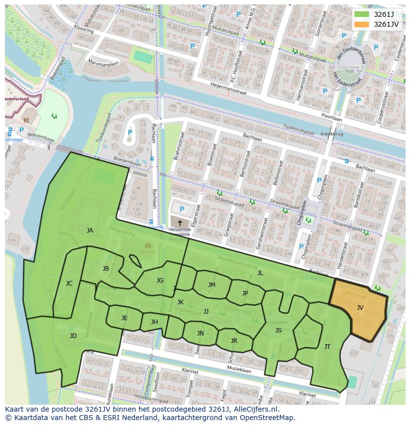 Afbeelding van het postcodegebied 3261 JV op de kaart.