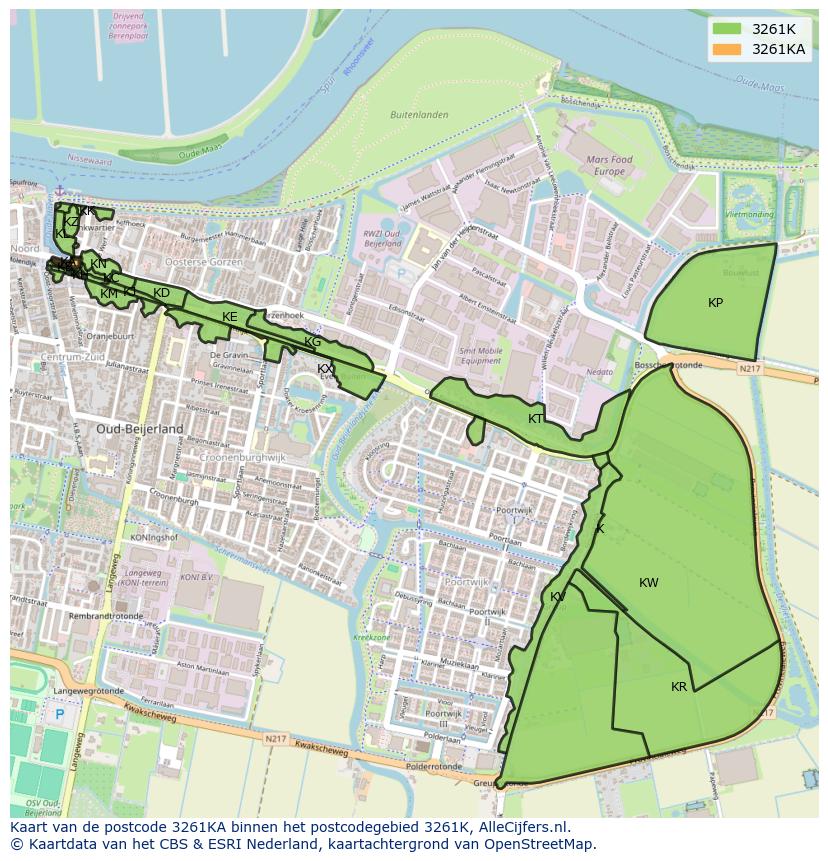 Afbeelding van het postcodegebied 3261 KA op de kaart.