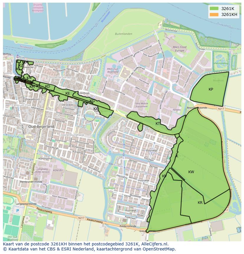 Afbeelding van het postcodegebied 3261 KH op de kaart.
