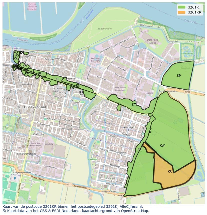 Afbeelding van het postcodegebied 3261 KR op de kaart.
