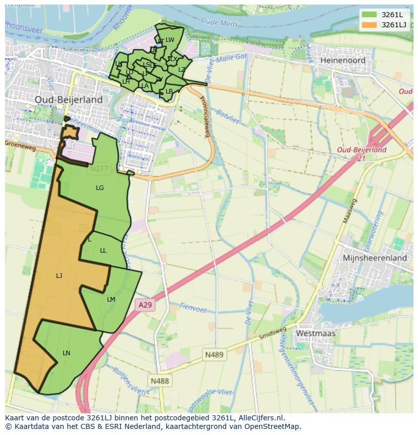 Afbeelding van het postcodegebied 3261 LJ op de kaart.