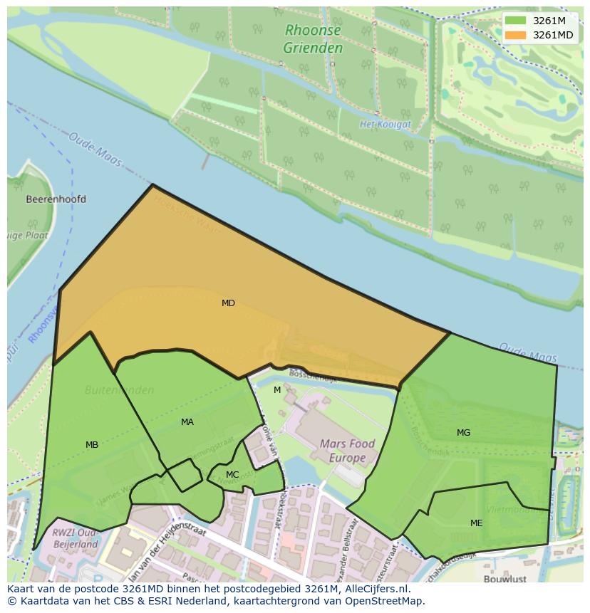 Afbeelding van het postcodegebied 3261 MD op de kaart.