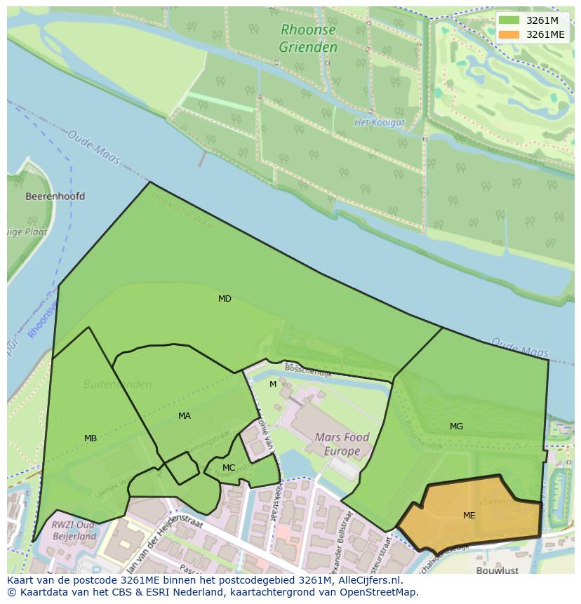 Afbeelding van het postcodegebied 3261 ME op de kaart.