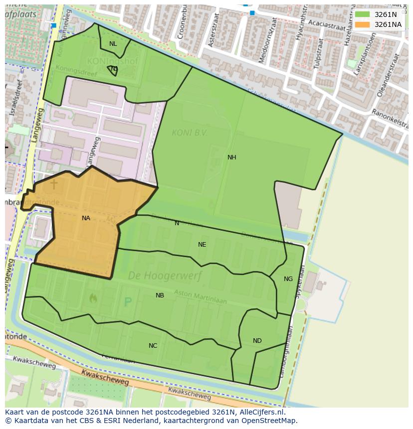 Afbeelding van het postcodegebied 3261 NA op de kaart.
