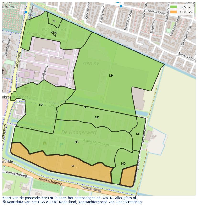 Afbeelding van het postcodegebied 3261 NC op de kaart.