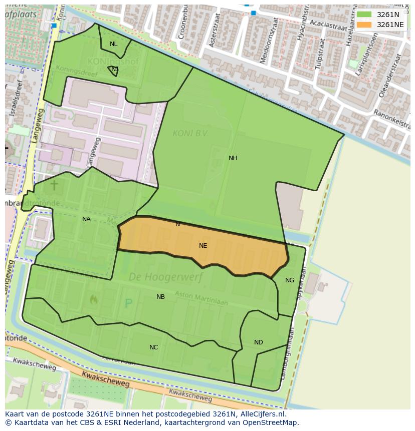 Afbeelding van het postcodegebied 3261 NE op de kaart.