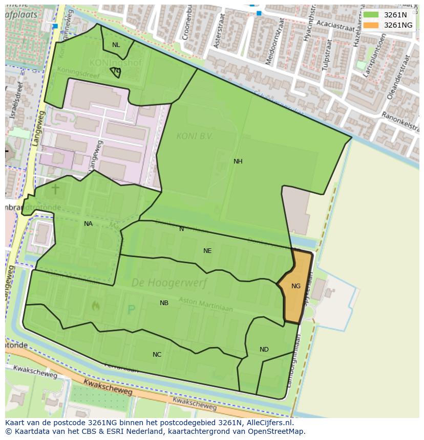 Afbeelding van het postcodegebied 3261 NG op de kaart.