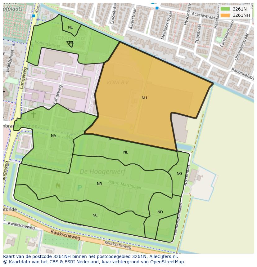 Afbeelding van het postcodegebied 3261 NH op de kaart.