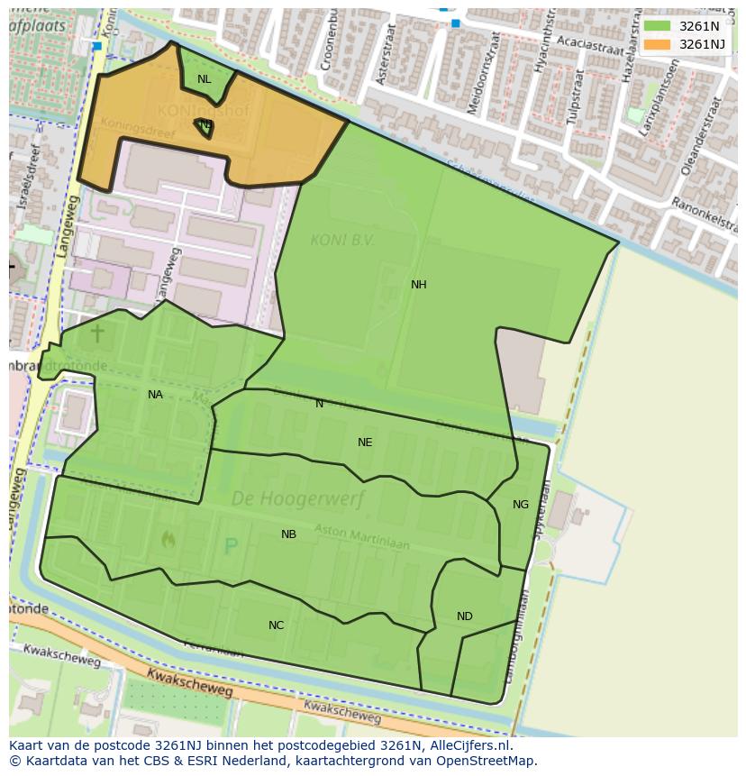 Afbeelding van het postcodegebied 3261 NJ op de kaart.