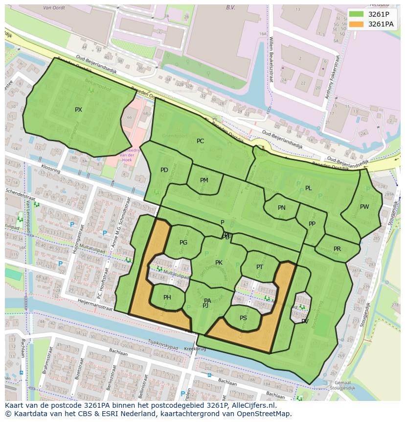 Afbeelding van het postcodegebied 3261 PA op de kaart.