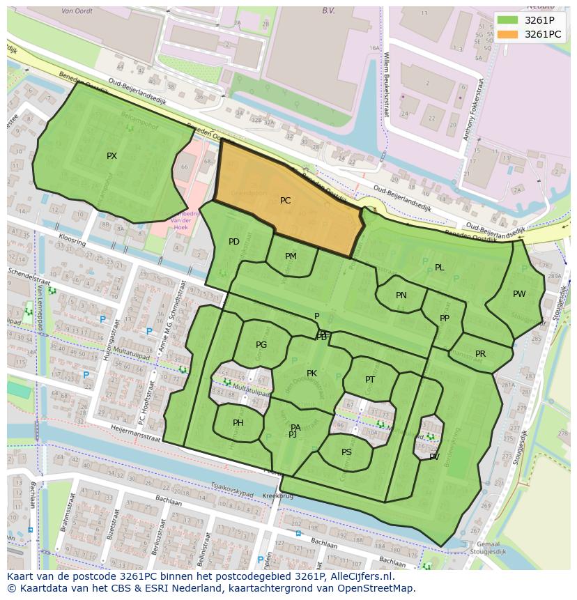 Afbeelding van het postcodegebied 3261 PC op de kaart.