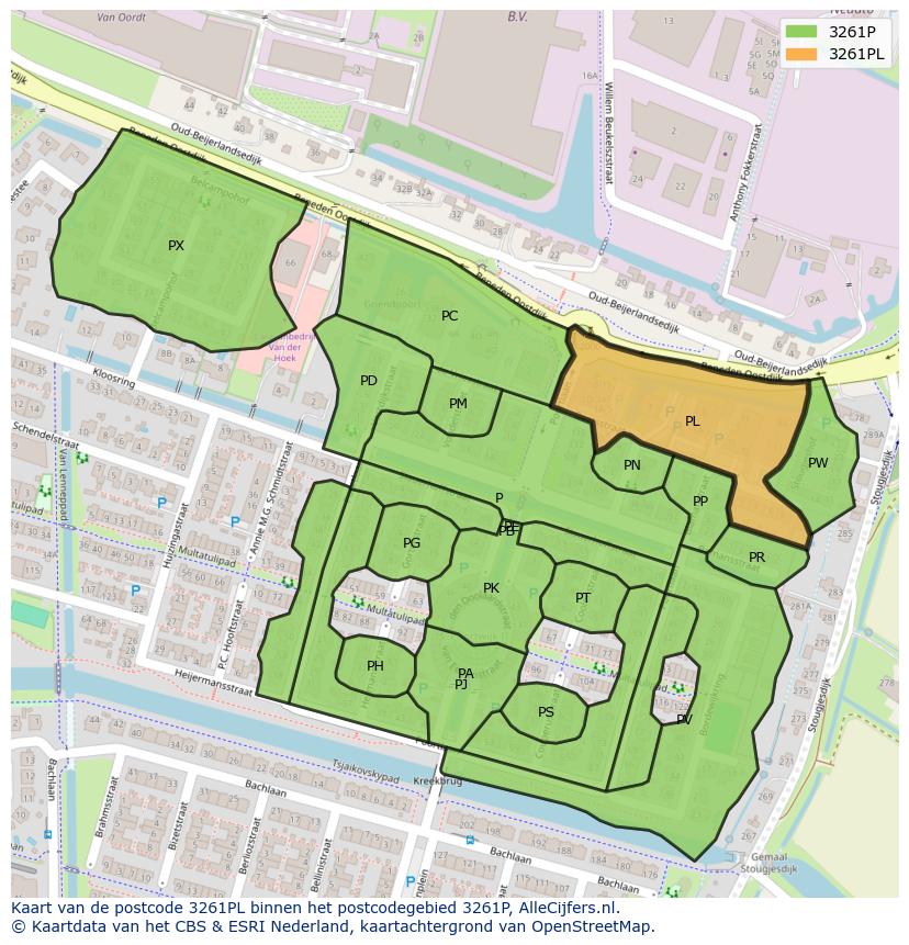 Afbeelding van het postcodegebied 3261 PL op de kaart.