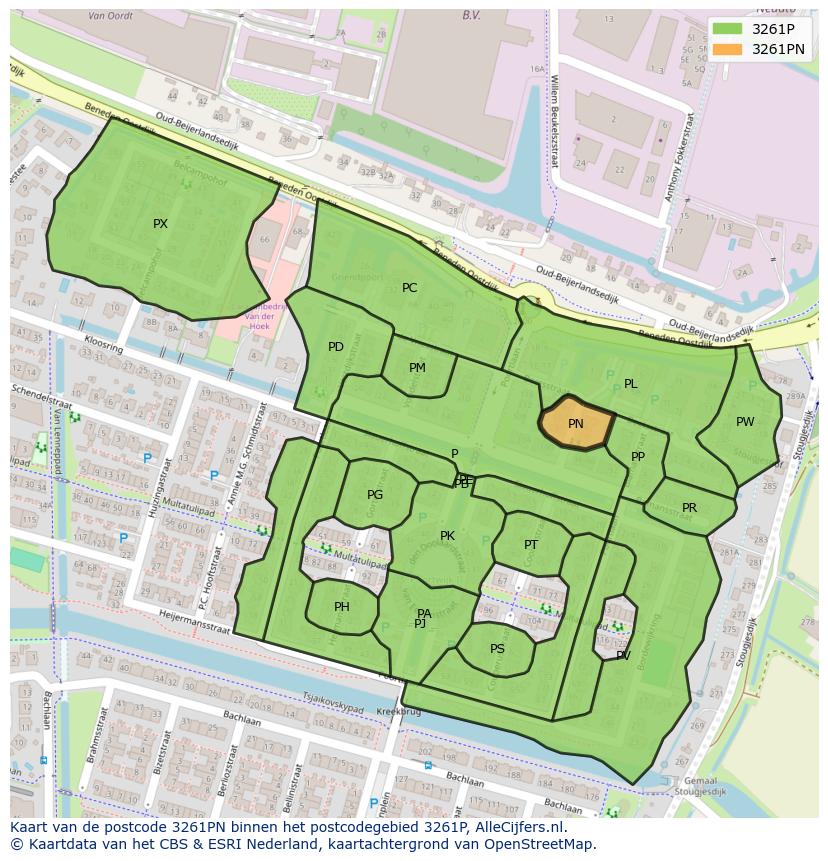 Afbeelding van het postcodegebied 3261 PN op de kaart.
